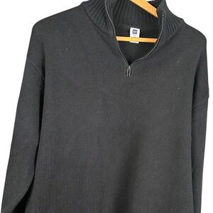 Gap Factory Mens XL Black 100% Cotton Shaker Knit Quarter Zip Sweater Mock Neck